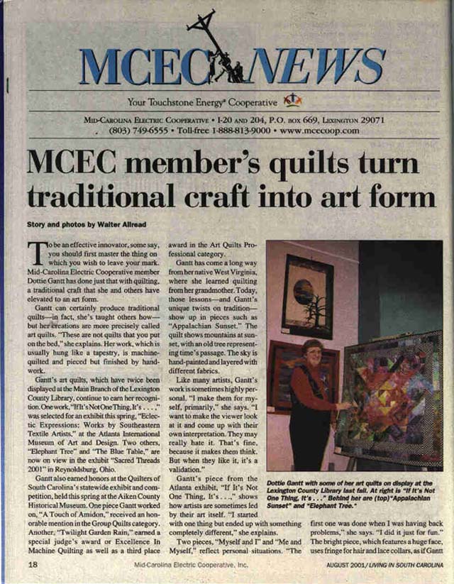 Copy of article about Dottie Gantt in the MCEC News