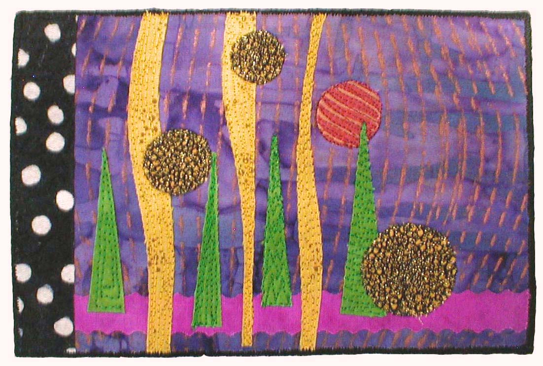 "Dreams In The Forest" Copyright 2006 - Fiber Postcard Art by Dottie Gantt