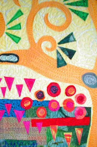 Detail view of "First Class At 55" copyright 2002 - Art Quilt by Dottie Gantt